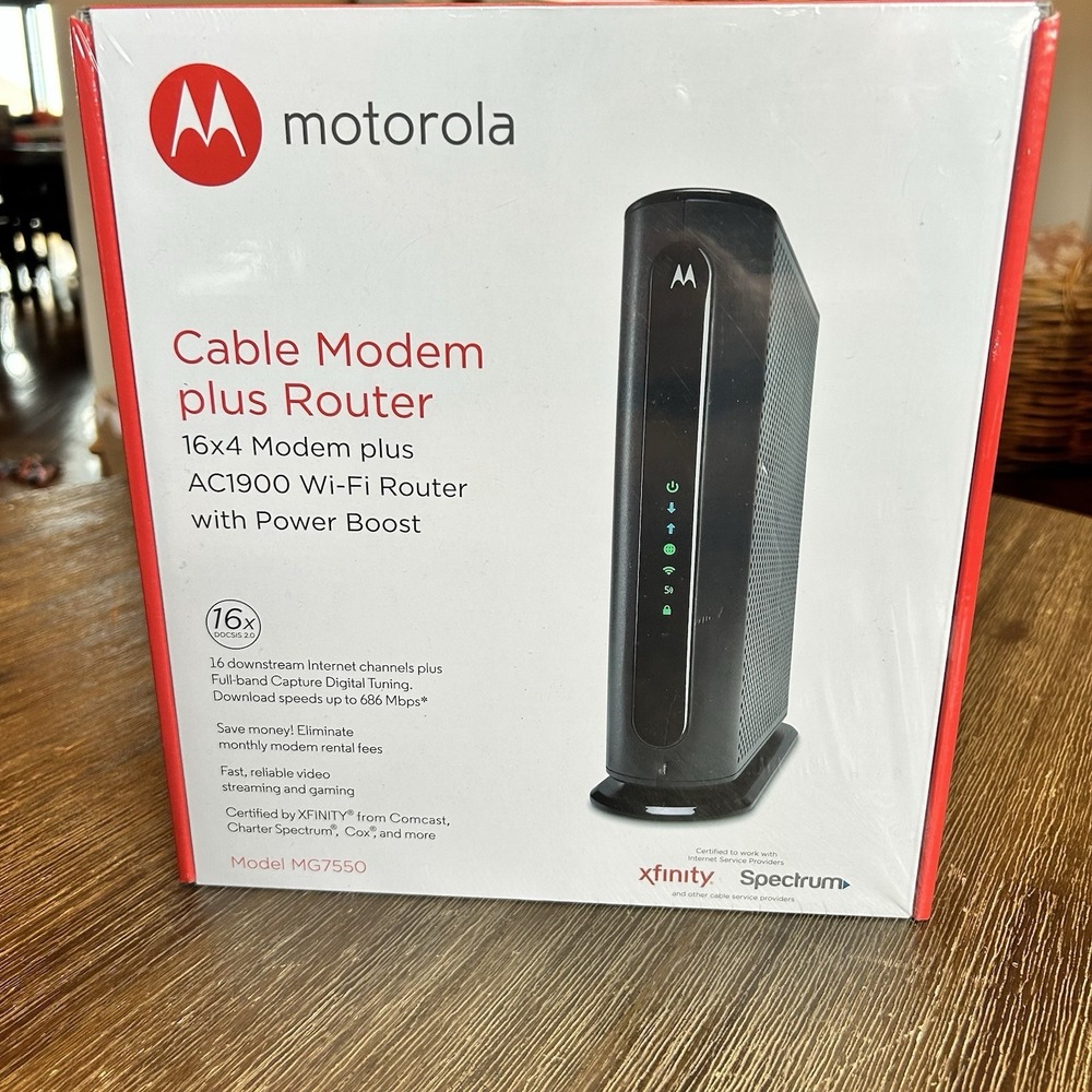 Motorola MG7550 16x4 Cable Modem Plus AC1900 Dual-Band WiFi Router NEW Sealed